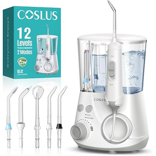 COSLUS E2 Advanced Water Dental Flosser, 2 Modes 12 Levels White 1Pcs