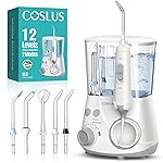 COSLUS Advanced Water Flosser for Teeth: 2 Modes & 12 Pressure Settings Electric Dental Pick for Orthodontic, Braces, Sensitive Gums - Home Use, 5 Jet Tips for Multiple Users, Family, White, E2