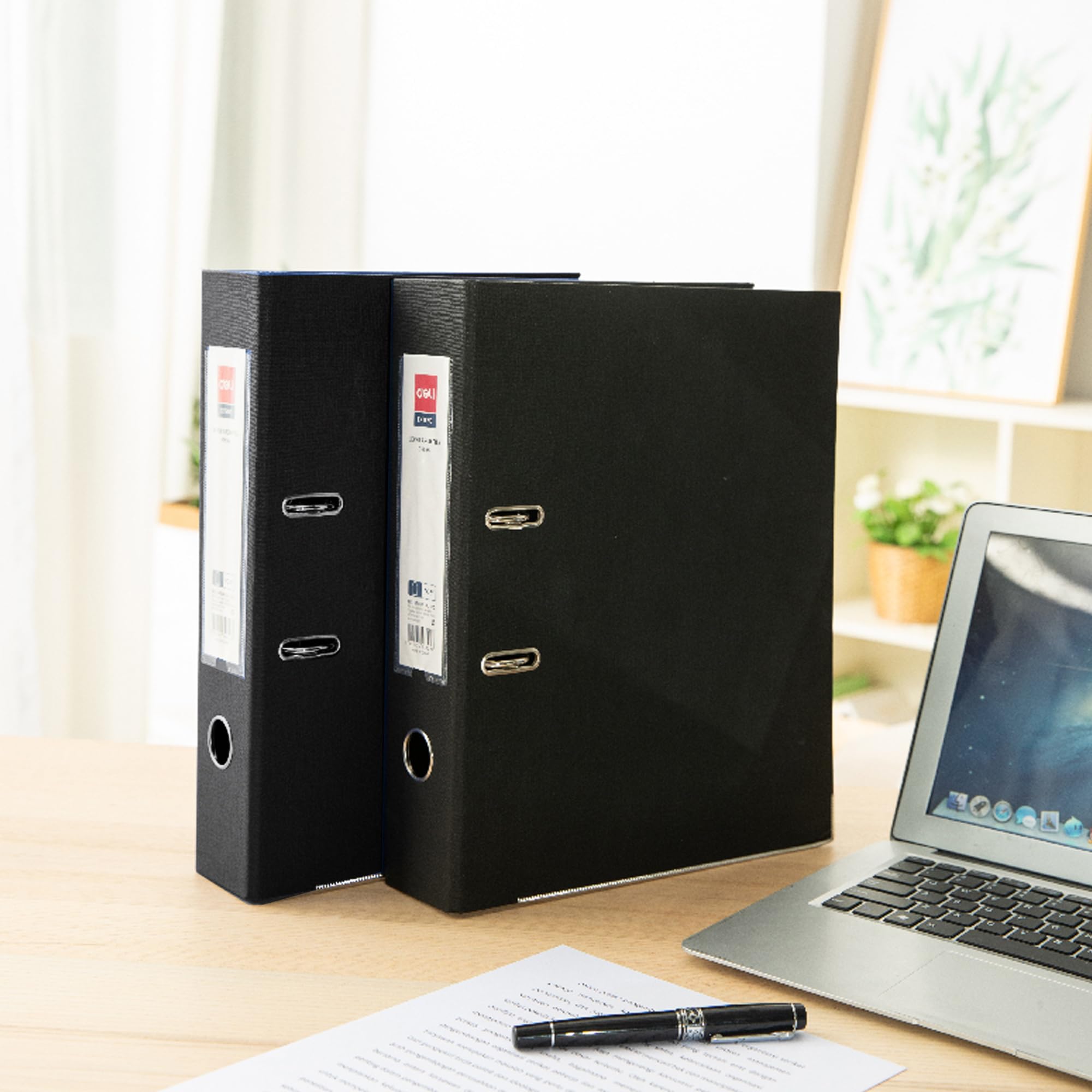 DELI Classeur à levier W39656 FC – Noir, durable, format papier ministre, idéal pour organiser des documents et le rangement de bureau