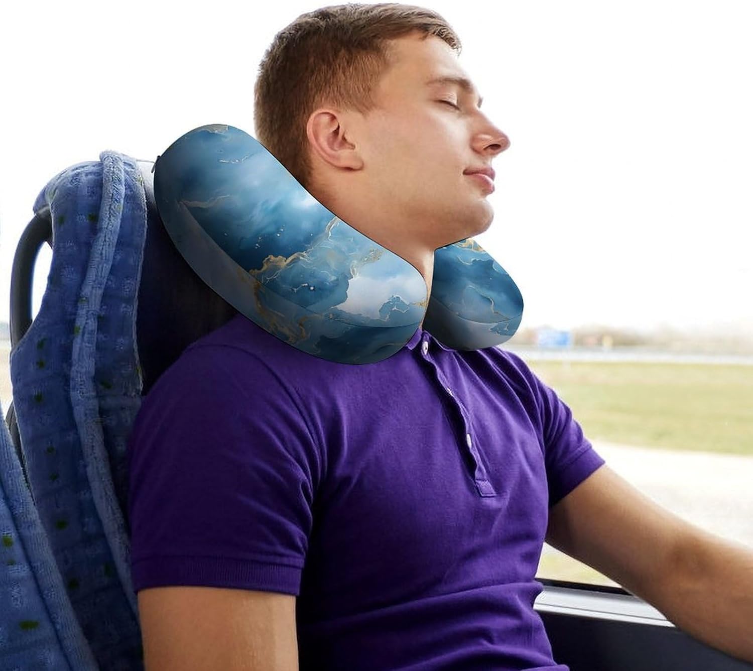 Blue Gold Marble Memory Foam Pillows U Shaped Travel Neck Pillow
