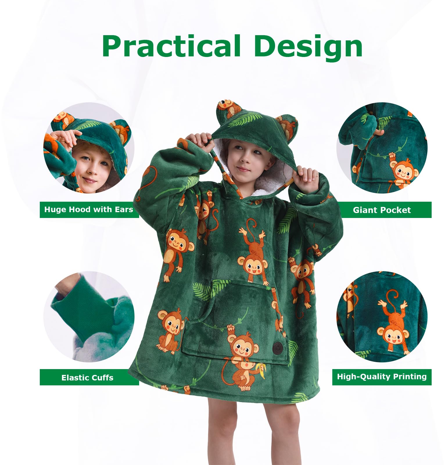 THREE POODLE Felpa Coperta Oversize con Cappuccio, Felpa Gigante Coperta Indossabile con Maniche, Coperta con Cappuccio Ultra Morbida e Calda, Cozy Hoodie Felpa Pile per Donna,Uomini e Bambini, Regalo