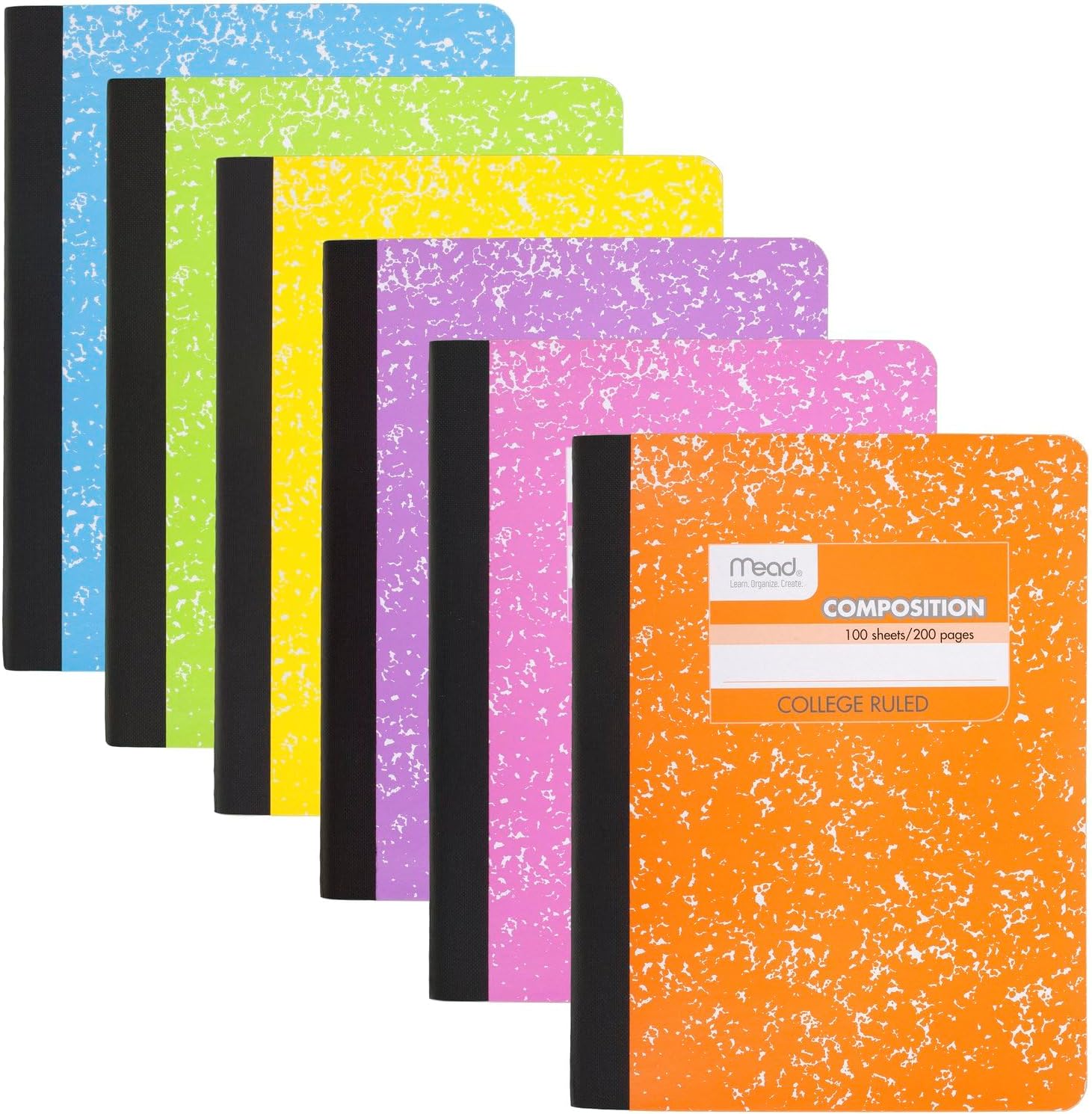 Mead Composition Notebook, 6 Pack, College Ruled Paper, 7-1/2" x 9-3/4", 100 Sheets per Comp Book, Assorted Colors (850106-ECM)