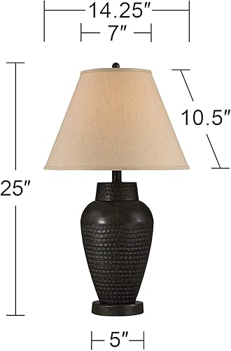 Miniatura 5 de Regency Hill Auburn - Juego de 2 lámparas de mesa rústicas con forma de jarrón de 25 pulgadas de alto, de metal de bronce martillado, pantalla de