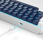 MageGee portatif 60% Clavier de jeu mécanique, MK-Box LED Compact rétroéclairé 68 Clés Mini Clavier de bureau filaire avec commutateur bleu pour ordinateur portable Windows PC Mac - Bleu/Blanc