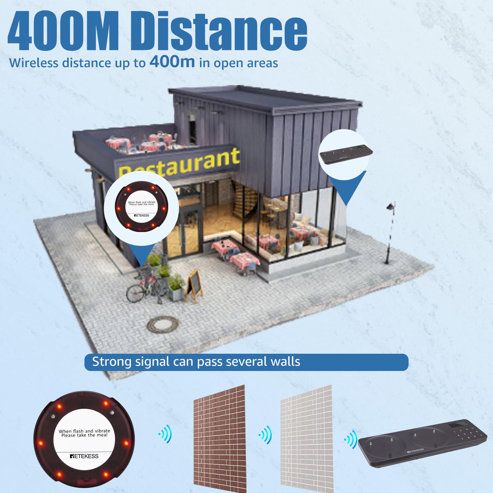 Retekess TD163 Bipeur Restaurant, 5 Bipeurs | Compatible avec TD163 Bipeur Restaurant, 31 Modes d'Appel, Distance de 400M, Batterie 300 mAh