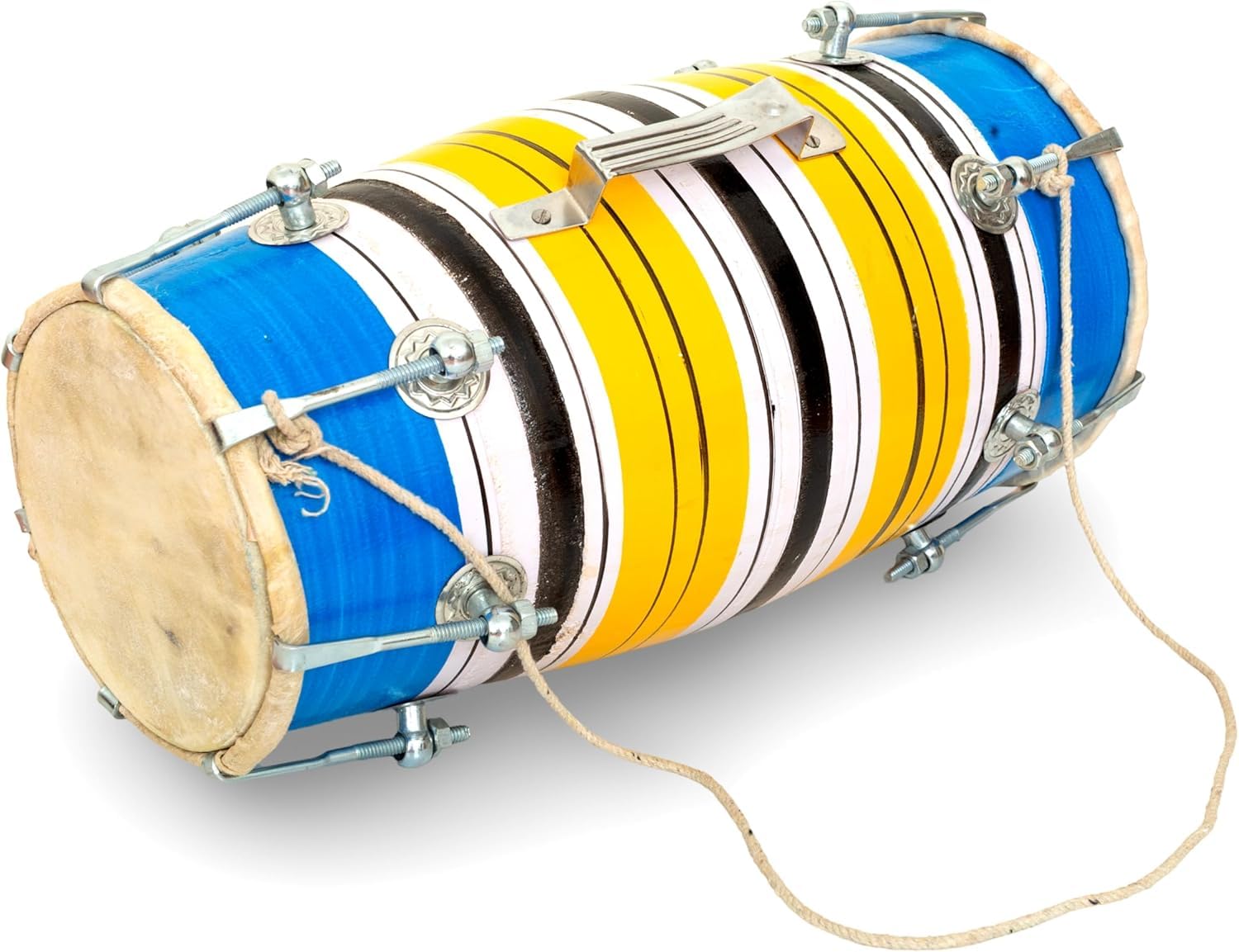 Set di tamburi classici indiani folk tabla Dholak da 35,5 cm, fatto a mano, in legno e pelle, con 14 bulloni regolabili e chiave di accordatura, strumenti musicali a percussione a mano per musicisti