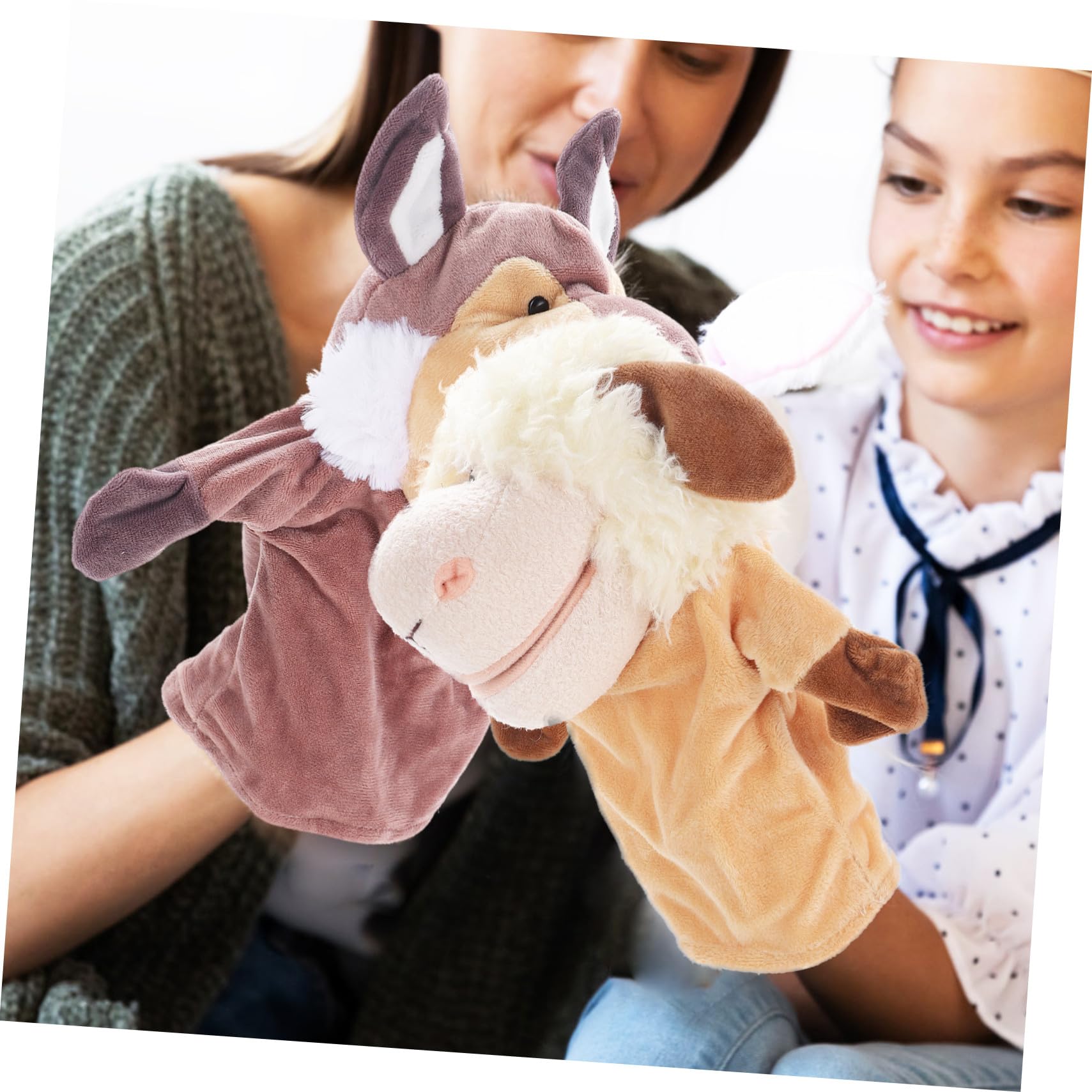Marionetas de Mano de Juguete 5 Piezas Animales Boca Móvil | Pp Algodón y Felpa Corta, para Cuentos y Role Play, Uso en Bebés y Niños