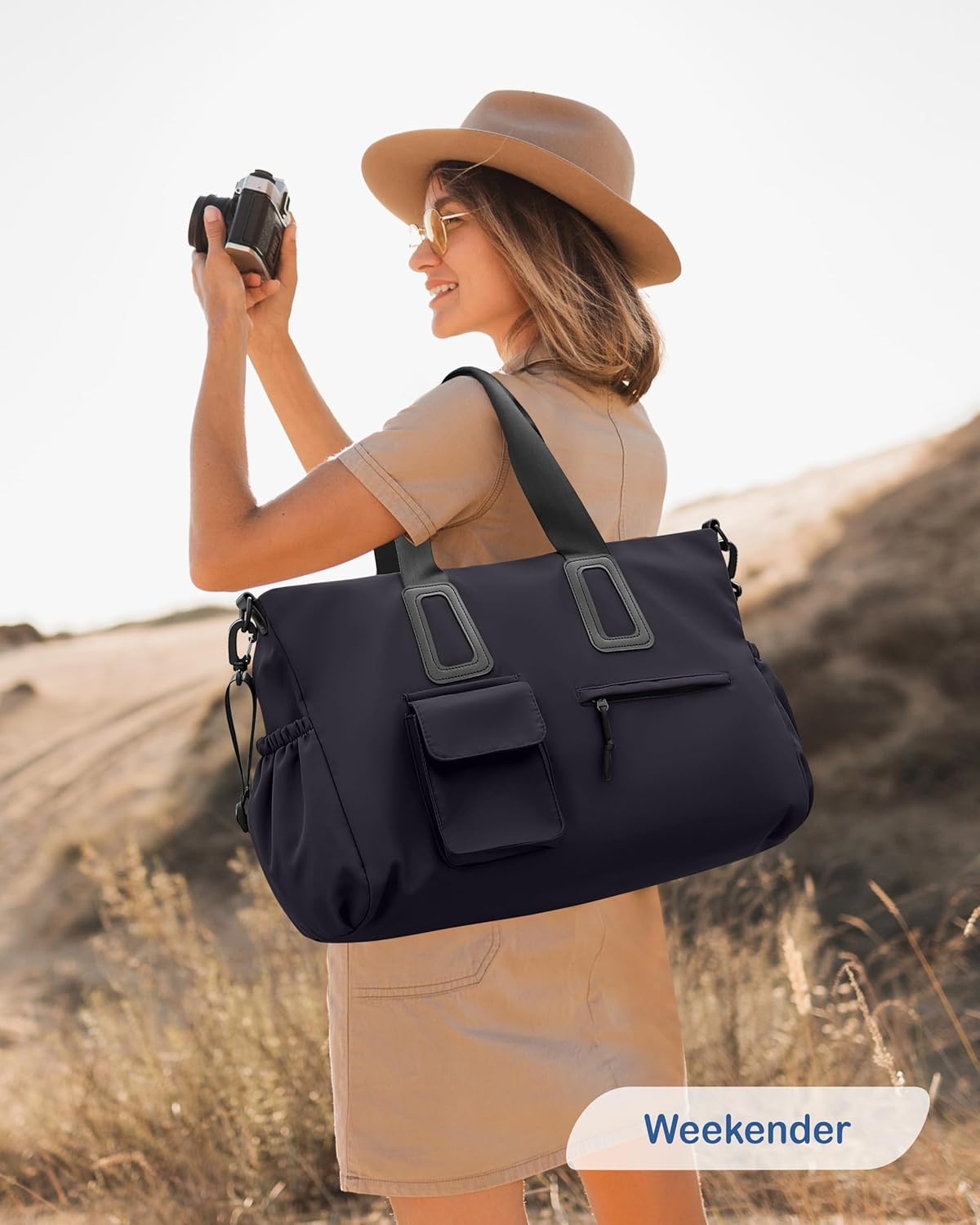 Travel Duffel Bag for Men & Women, Waterproof Overnight Weekender Gym Tote Carry On Luggage with Wet Pocket (Black) - Image 8