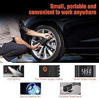 Vista 8 de Mini Portable Air Compressor 150 PSI Rechargeable Electric Air Pump DC12V Tire Inflator with Digital Display LED Light USB Charging for Car
