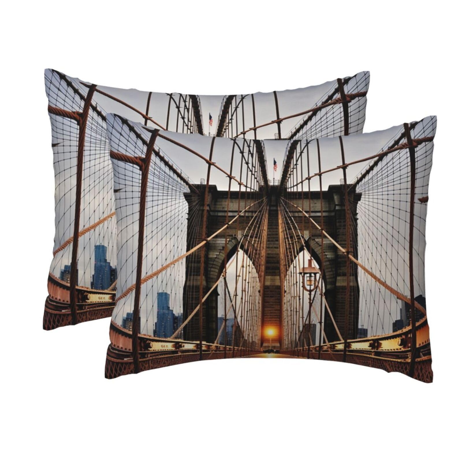 2 Pack Standard Size Pillow Cases for Hair and Skin Soft Breathable Pillow Case Covers with Hidden Zipper Photo of Brooklyn Bridge Pillowcase 20x26 Inches Pillow Cover for Sleeping Gift