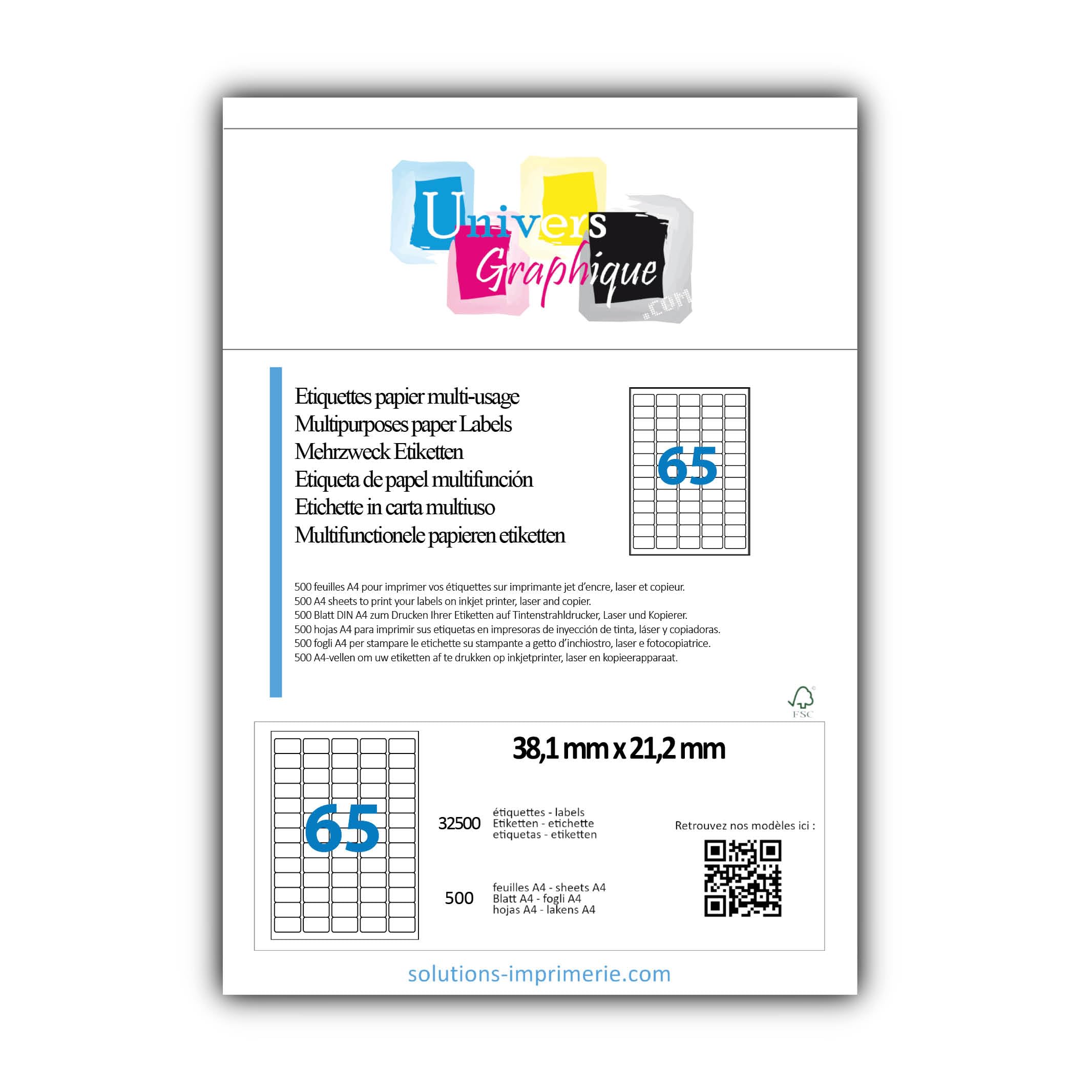 32.500 étiquettes 38 x 21 Petite Étiquette blanche adhésive personnalisable = 500 planche feuille de 65 mini étiquette autocollante blanche papier mat 38.1 X 21.2 mm pour imprimante encre laser l7651