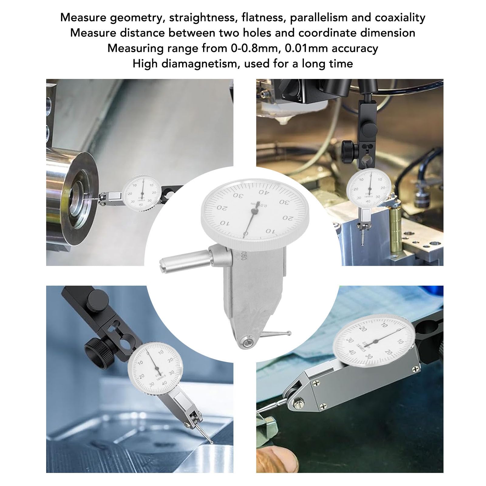 FLEXMAN Dial Test Indicator, Multifunctional Stainless Steel Test Dial Indicator, Highly Accurate Dial Reading for Straightness, Flatness, Parallelism and Coaxiality