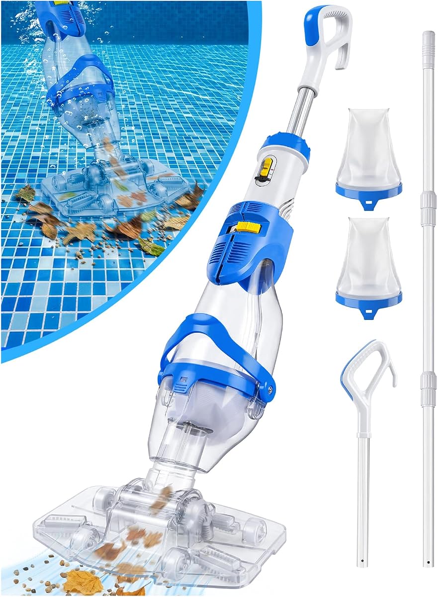 LanOcean Poolsauger Akku Handsauger, 2 Saugleistungsmodi Poolsauger Bodensauge Absaugung bis zu 4300L/H, Pool Staubsauger mit Teleskopstange, 70min Laufzeit Akku Pool Sauger Kabellos für Spas Pools