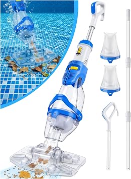 LanOcean Cordless Pool Vacuum for Inground Pool, Flow Adjustable, Transparent Brush HeadVisible Cleaning, 1140GPH Powerful Suction Handheld Pool Vacuum for Above Ground Pool, 70Mins Runtime-Blue
