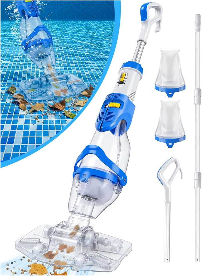 LanOcean Aspirador Piscina Bateria, 2 Modos Aspiradora Piscinas Fondos Caudal Hasta 4300 L/H, Aspiradora para Piscina Inalambrico con Varilla Telescópica, Autonomía de 70 min Limpia Fondos de Piscinas