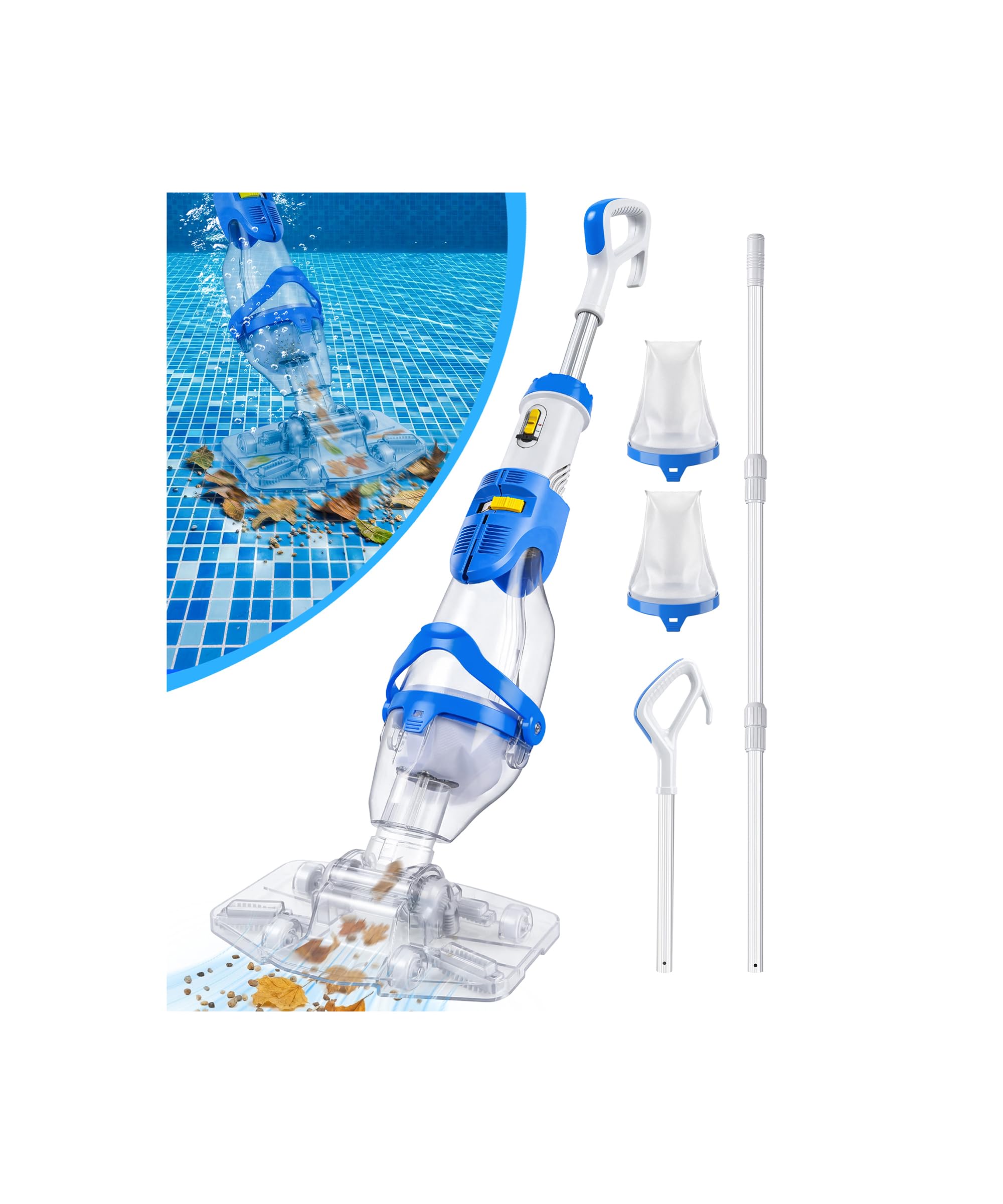 LanOcean Poolsauger Akku Handsauger, 2 Saugleistungsmodi Poolsauger Bodensauge Absaugung bis zu 4300L/H, Pool Staubsauger mit Teleskopstange, 70min Laufzeit Akku Pool Sauger Kabellos für Spas Pools
