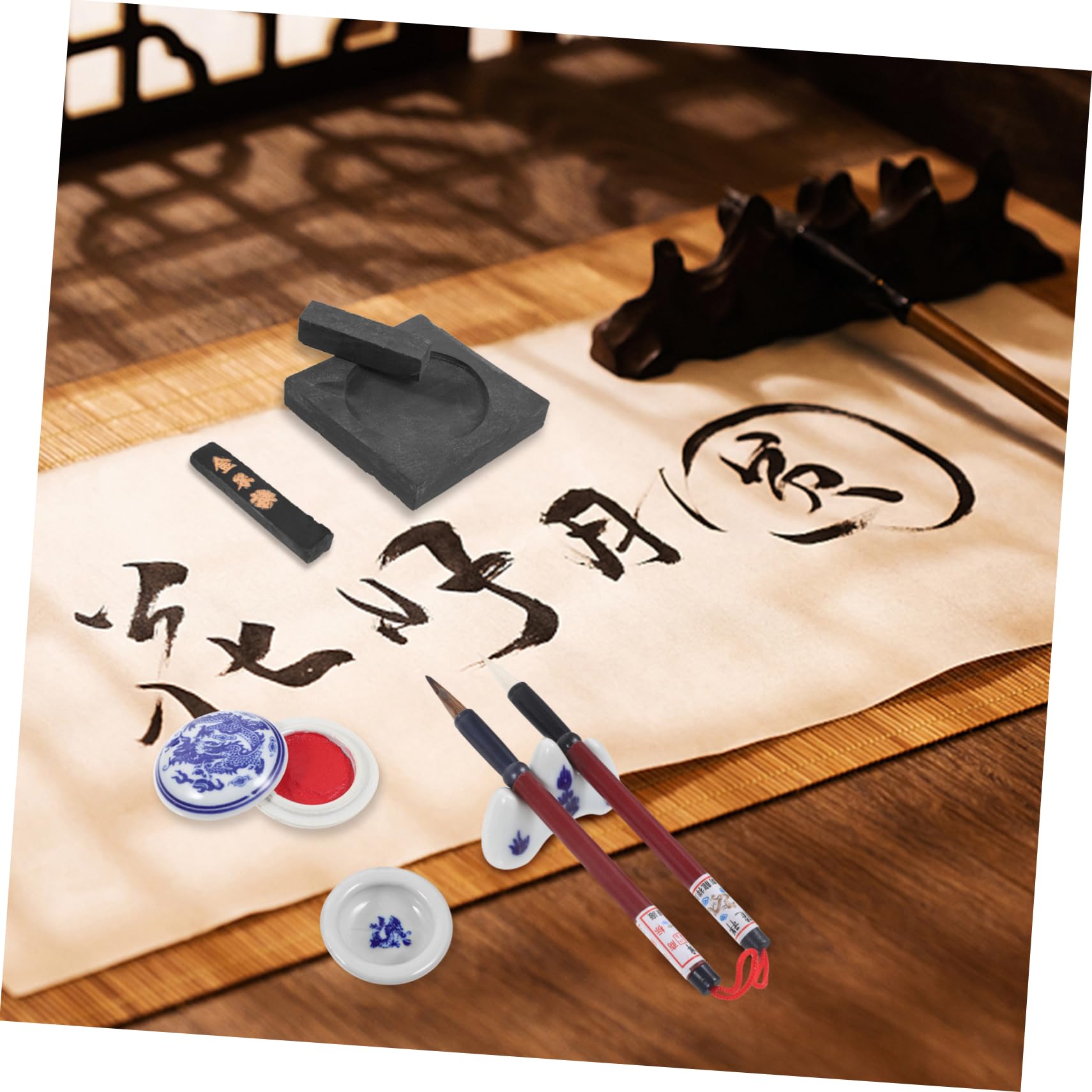Pincel de caligrafía china, 3 juegos Cuatro tesoros del estudio Juego de caligrafía Tinta de caligrafía china Kit de caligrafía Accesorio de estudio Kits de pluma de caligrafía for principiantes Pince