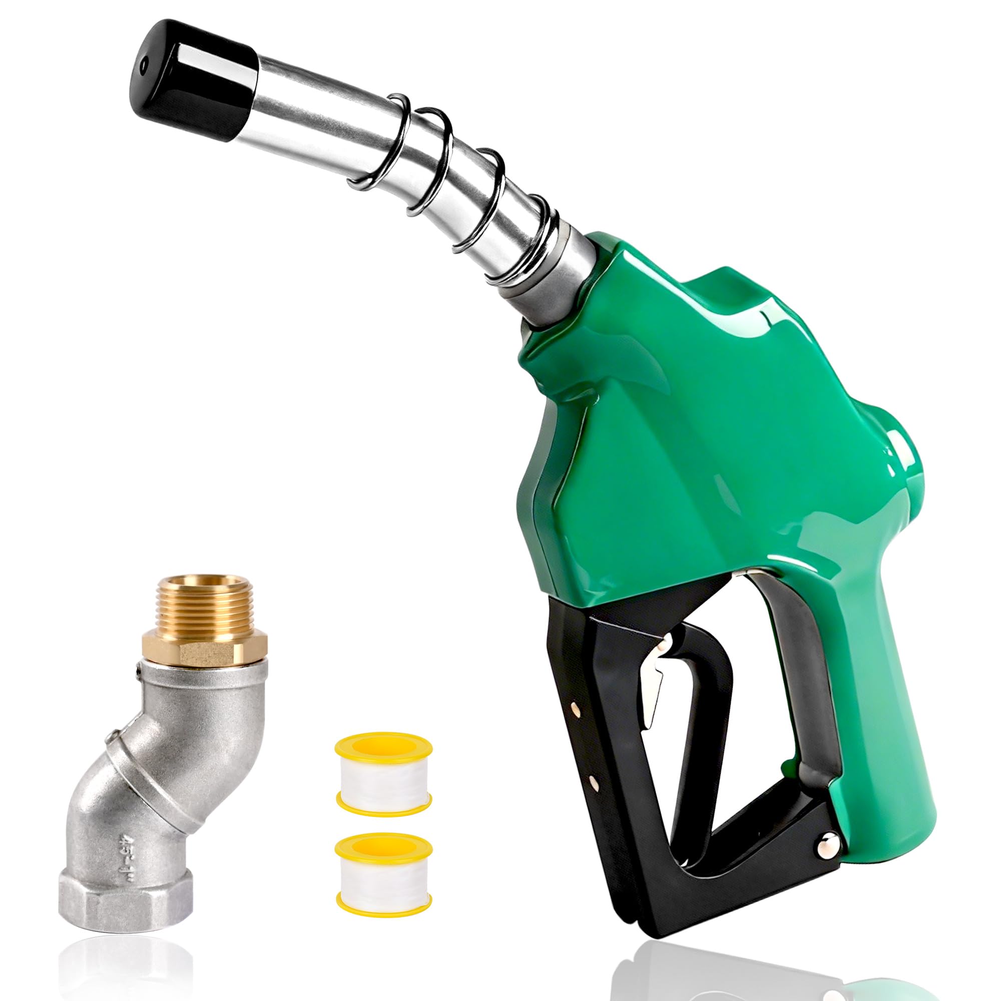 Photo 1 of 1" NPT Automatic Fuel Nozzle with Hose Swivel, Auto Shut-Off Gas Pump Nozzle, Max 30 GPM Flow, 3-Speed Padlock, 1-3/16” Spout, for Diesel, Gasoline, Kerosene, Biodiesel (Green)