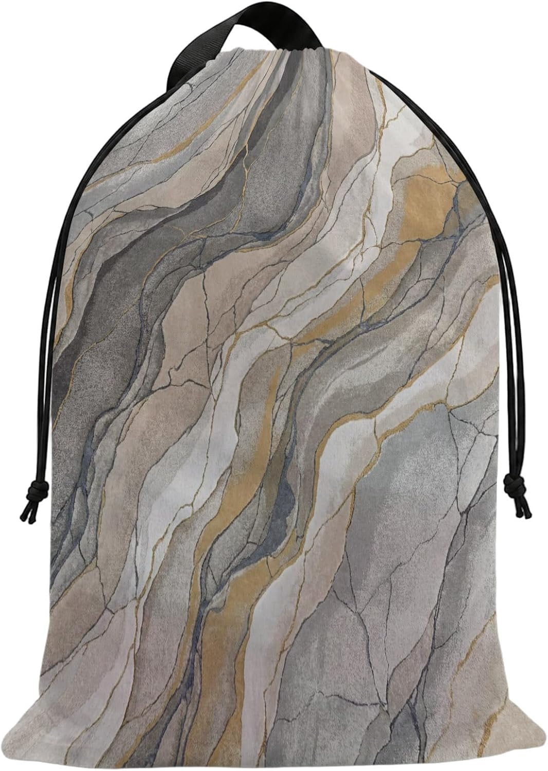 Laundry Bag with Handles Moden Abstract Marble Texture Large Laundry Hamper Bag for Dirty Clothes Gray Gloden Rock Stripes Laundry Basket Storage Bag for Bedroom Dorm Apartment