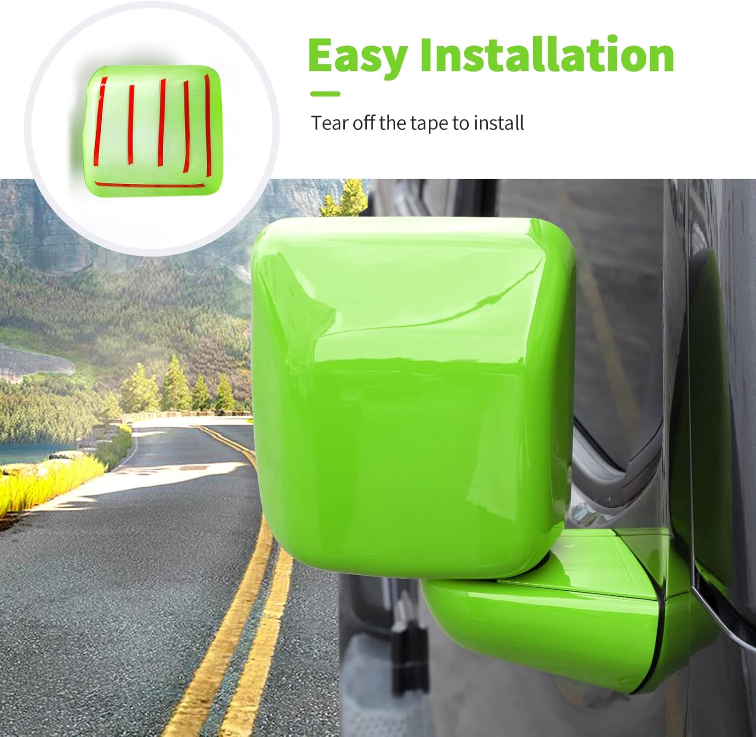 Side Mirror Cover, Rearview Mirrors Decoration Trim Kit Fit for 2018-2026 Jeep Wrangler JL JLU & Gladiator JT(Green)