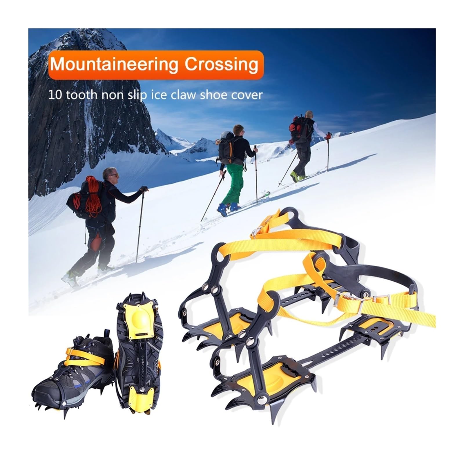 Crampons Neige 1 Paire de Crampons à Glace en Acier Inoxydable, 10 Dents, poignées à Neige réglables avec Sac de Transport for randonnée, Escalade, pêche, Jogging