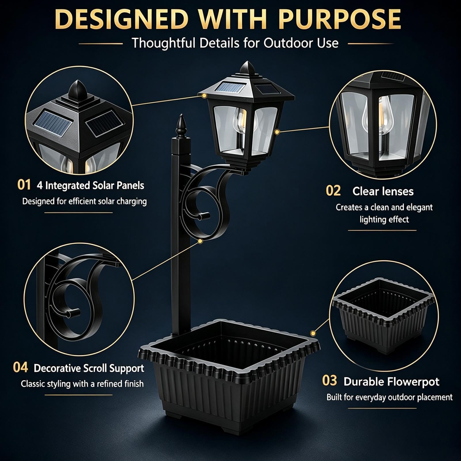 Lanterna Solare con Fioriera Vaso Fiorito 2-in-1 con Lampione Solare