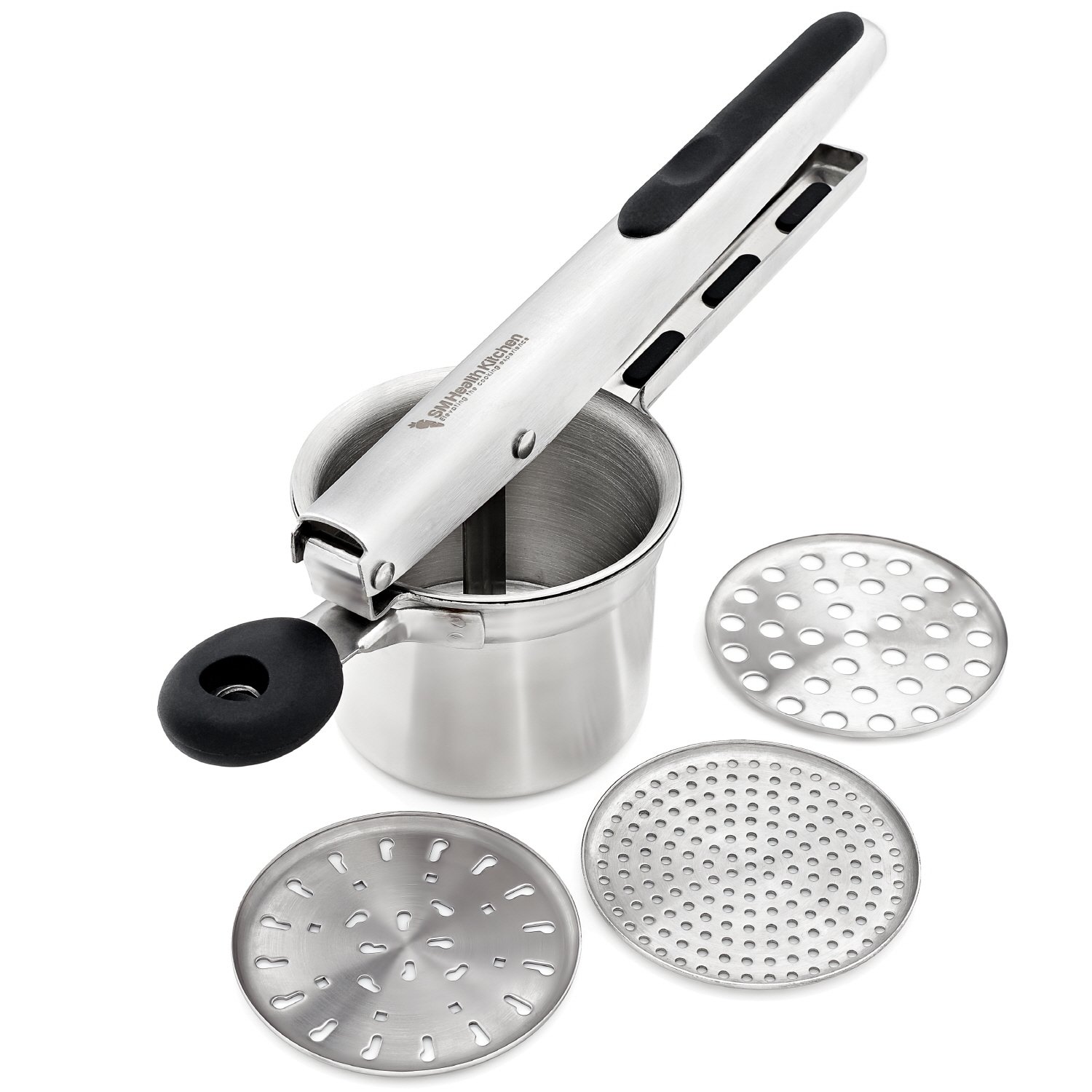 Potato Ricer and Masher Set with Extra Large Basket, Stainless Steel 3 Interchangeable Blades (Fine, Spaetzle & Coarse) and Food Grade Silicone Comfort Handle