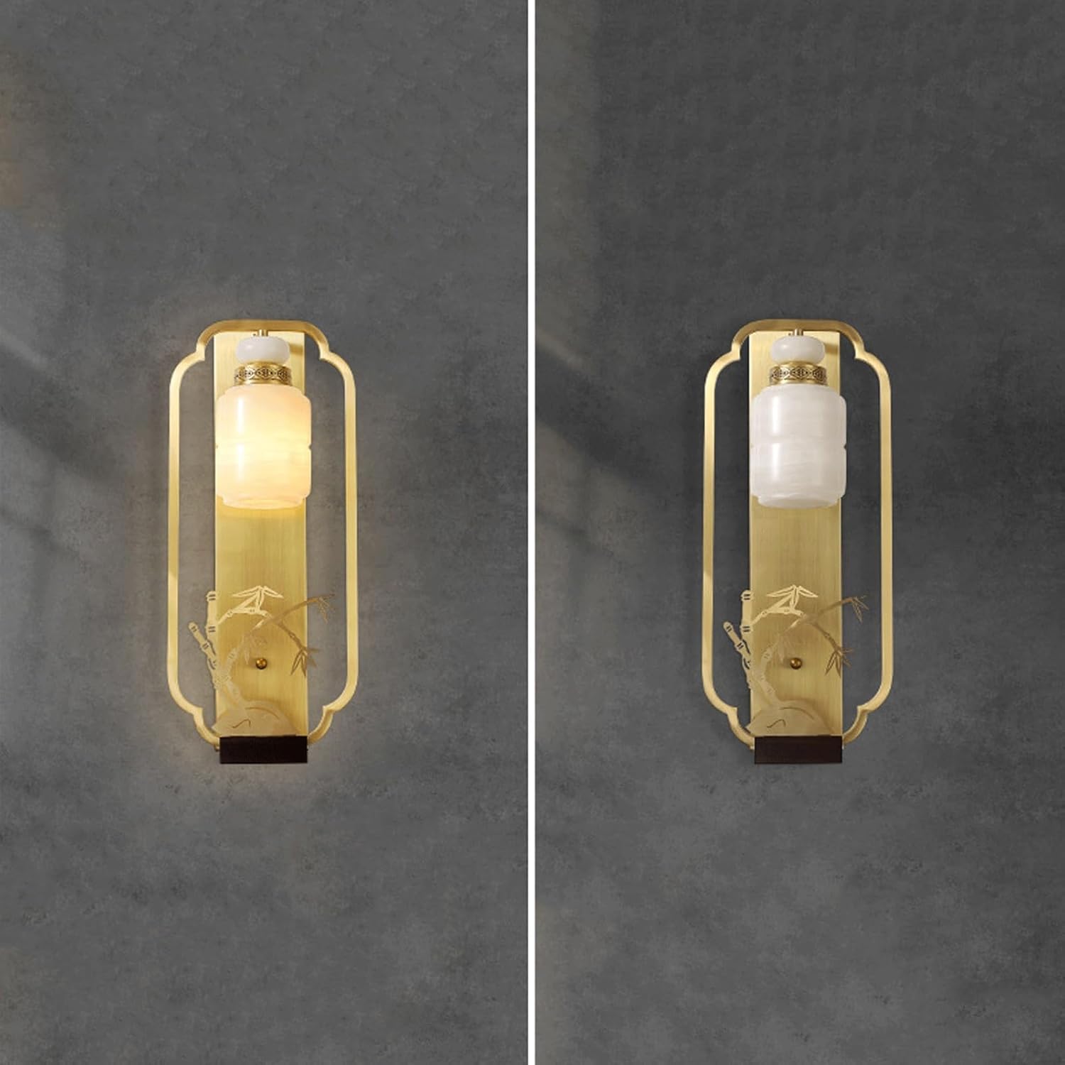 Wall Sconce Traditional Solid Brass Natural Stone Bamboo Wall Light Hardwired Indoor Wall Lamp Ambient Decorative Accent for Bedroom Living Room Restaurant Hallway Wall Lighting Fixture