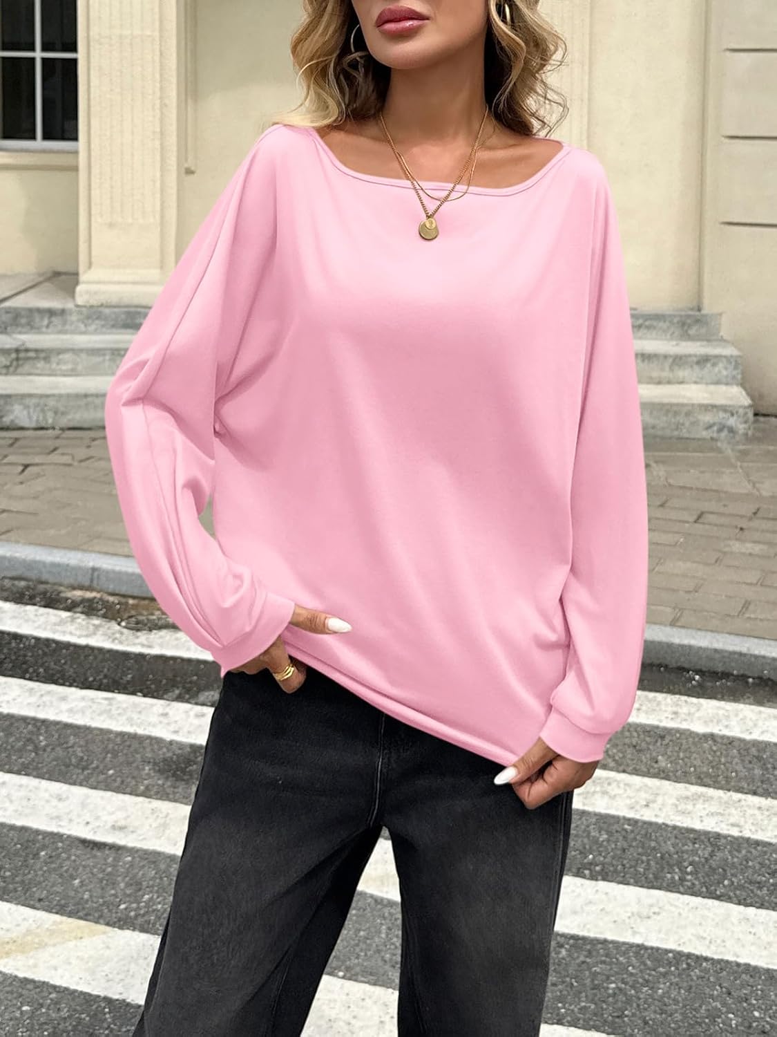 Cicy Bell Womens Oversized Off The Shoulder Tops Fall Casual Lantern Long Sleeve T Shirts Trendy Loose Fit Tunics - Image 6