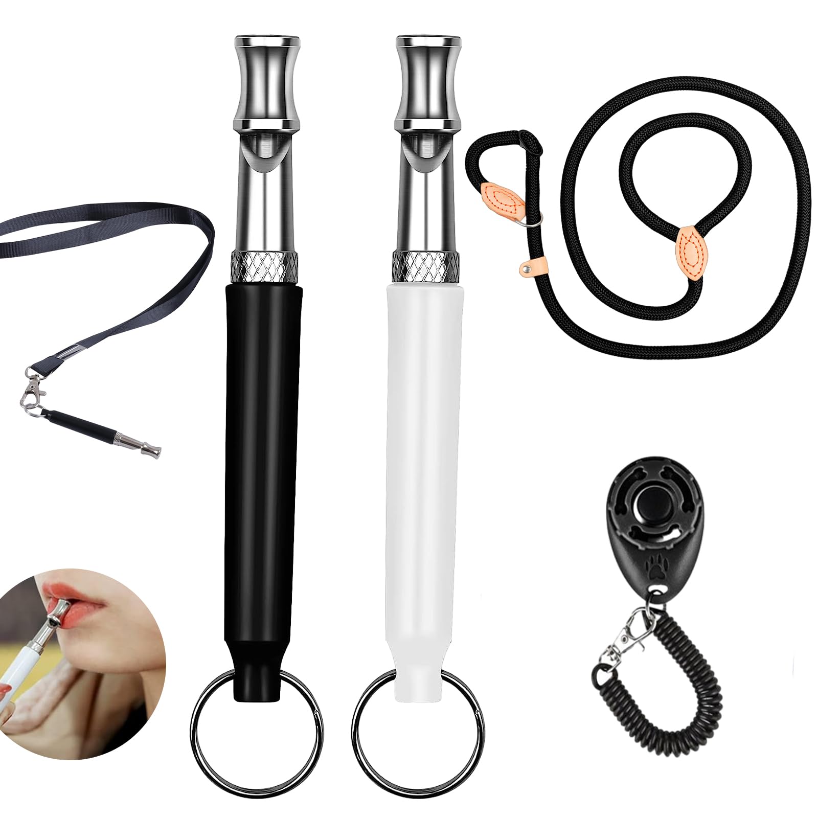 4 Piezas Silbato para Perros Set, Silbato De Perro con Clicker para Perros, Correa para Mascotas, Silbato Ultrasónico para Perros Tono Alto Silencioso Ajustables para Detener los Ladridos