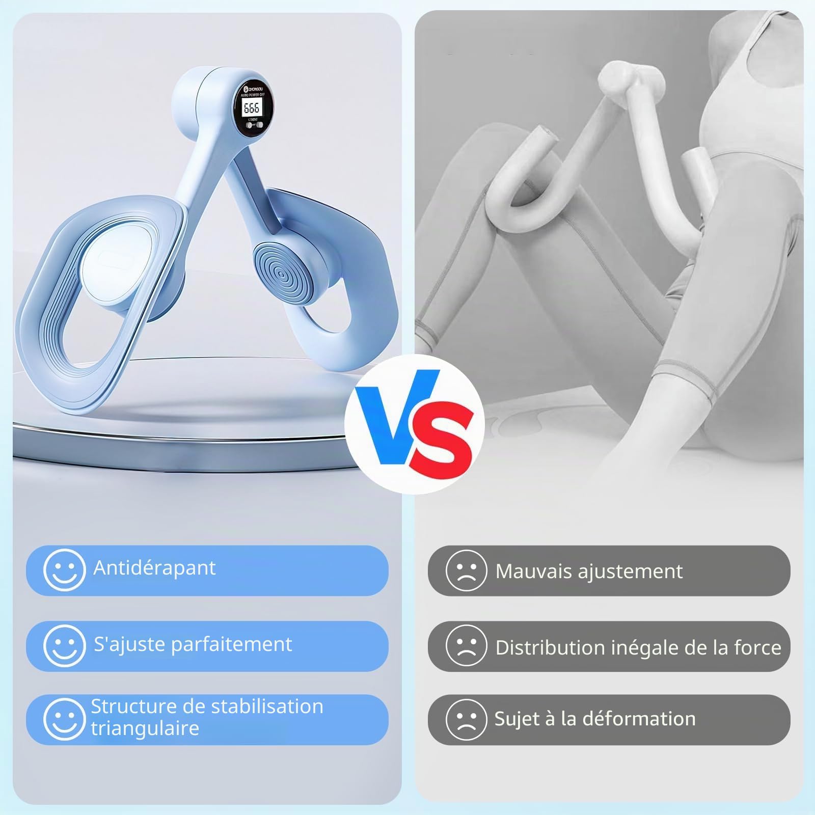 Thigh Master pour femme, Kegel Appareil d'entraînement du plancher pelvien avec contre-bande de résistance, appareils d'exercice musculaire des jambes, équipement d'entraînement pour un usage