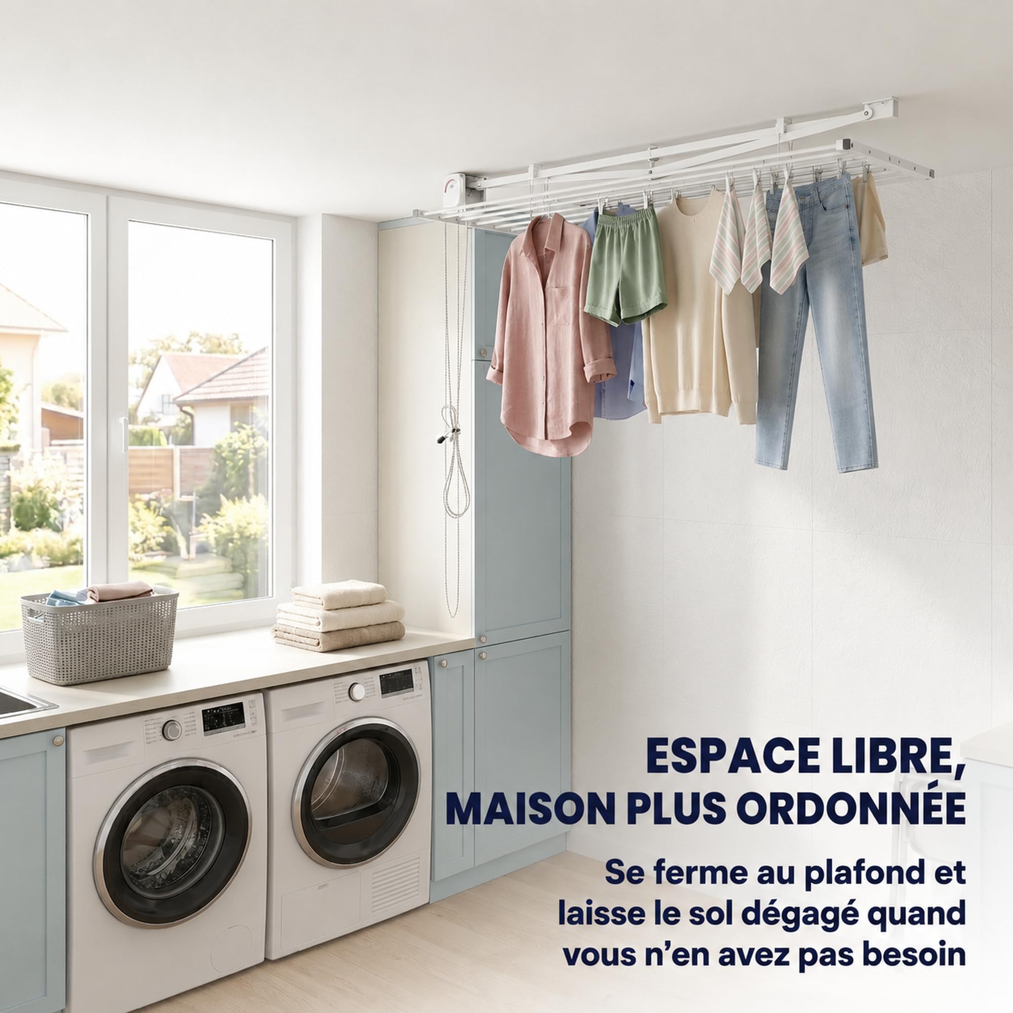 foxydry Mini Étendoir de Plafond, séchoir à Linge Vertical rétractable, Repliable et Extensible pour intérieure et extérieure, étendoir pour Balcon (Blanc, 128 cm)