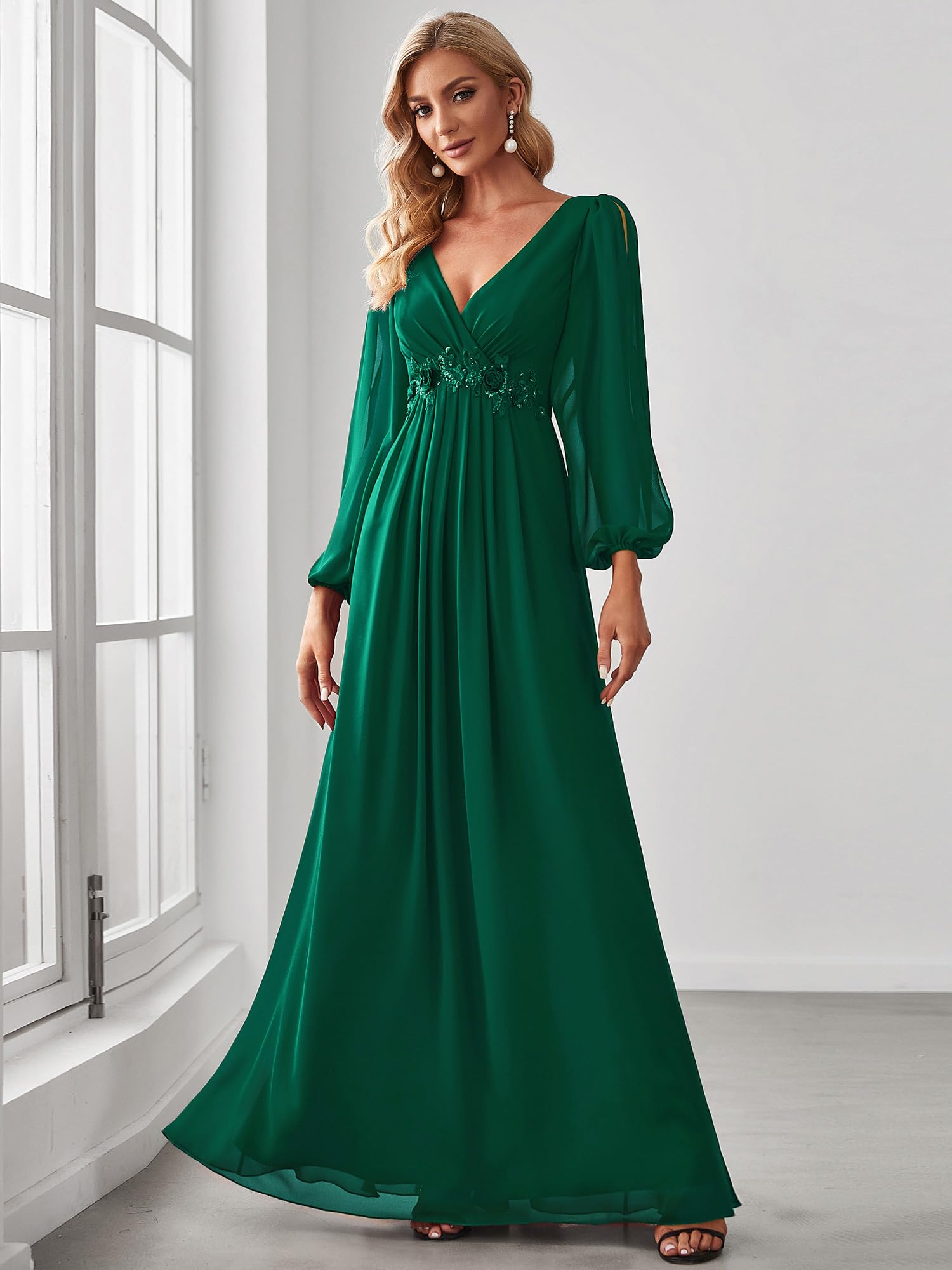 Ever-Pretty Vestito da Cerimonia Elegante Linea ad A Scollo a V A Abiti da Sera 00461 Verde Scuro 46