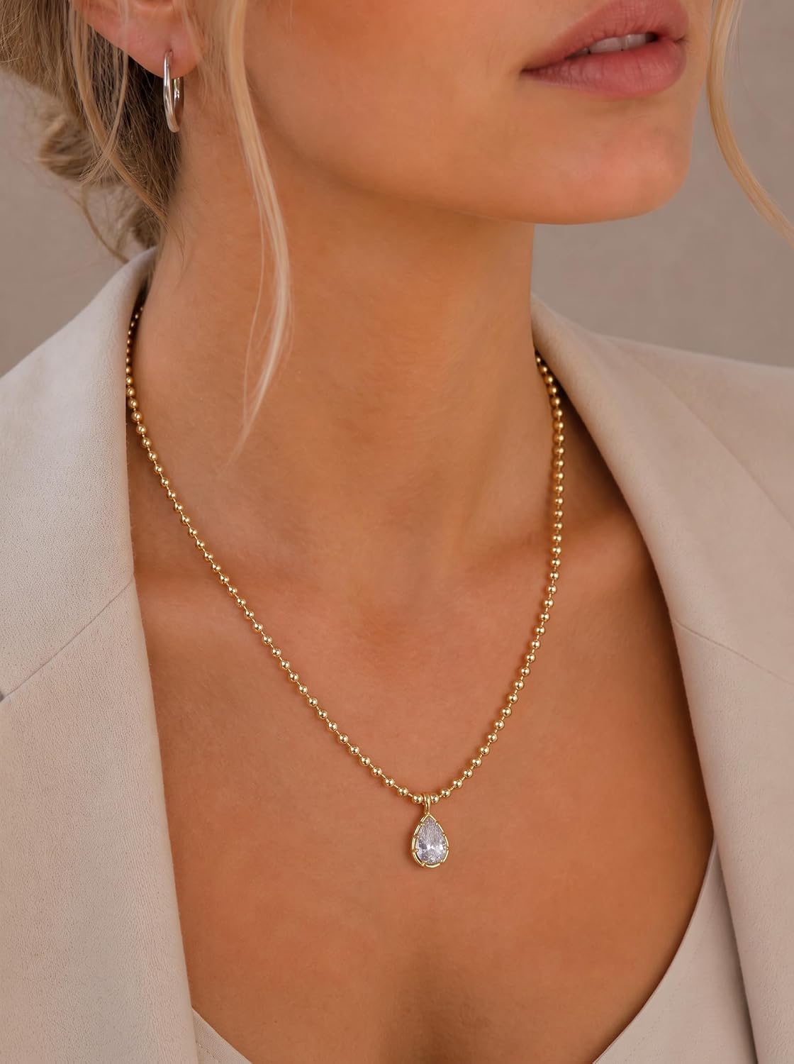 Gold Silver Necklace for Women Hypoallergenic Cubic Zircon Pendant Necklace Teardrop Round Oval Charm Trendy Simple Jewelry Gifts for Mom Wife, Birthday Jewelry Gift for Her