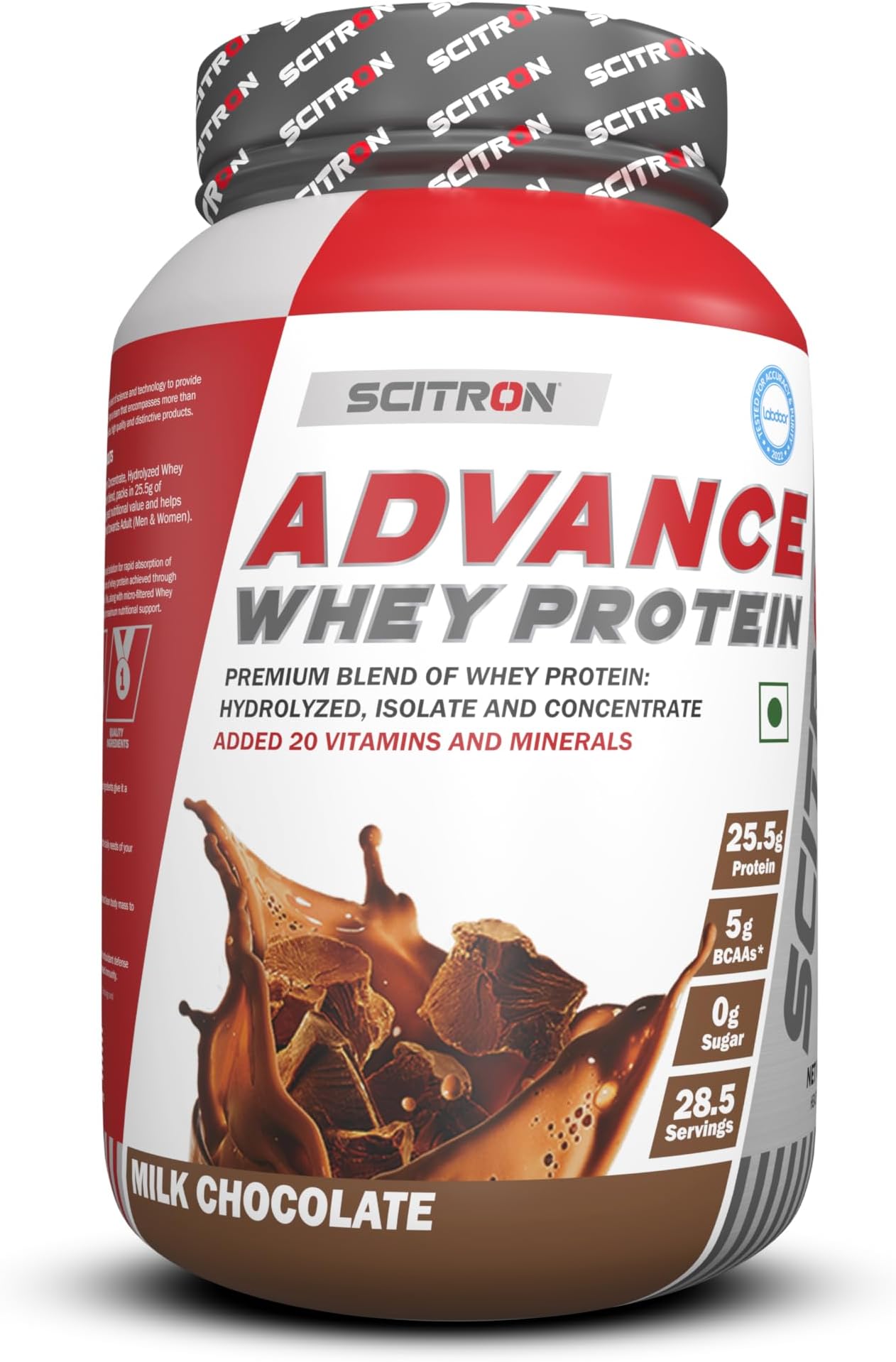Advance Whey Protein (28.5 Servings, 25.5g Protein, 6g BCAAs, 0g Sugar, 20 Vitamins & Minerals) 1kg (Milk Chocolate)
