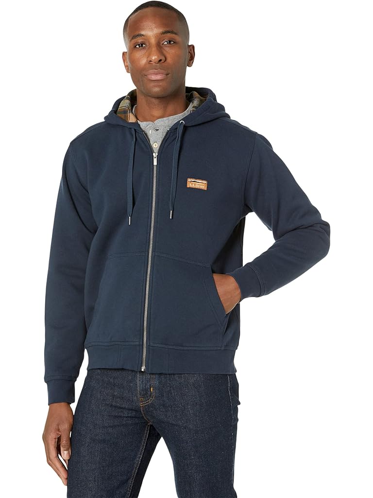 Navy L.L.Bean Katahdin Iron Works Sweatshirt Flannel Lined Hooded Regular