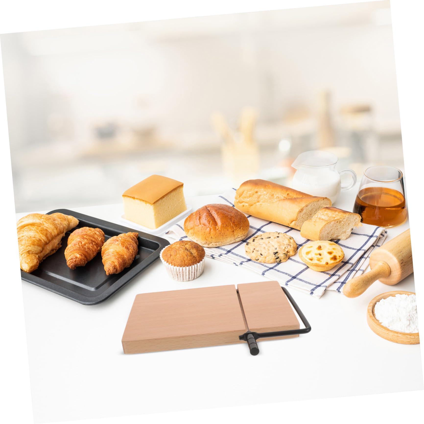 Alipis Cortadora de Queso de Madera con Alambre de Acero Inoxidable, Khaki