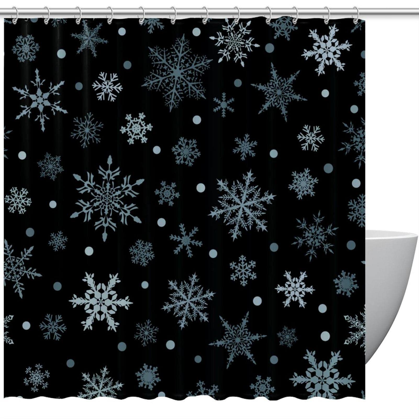 Rideau de douche flocons de neige gris grand format 183 x 183 pour salle de bain