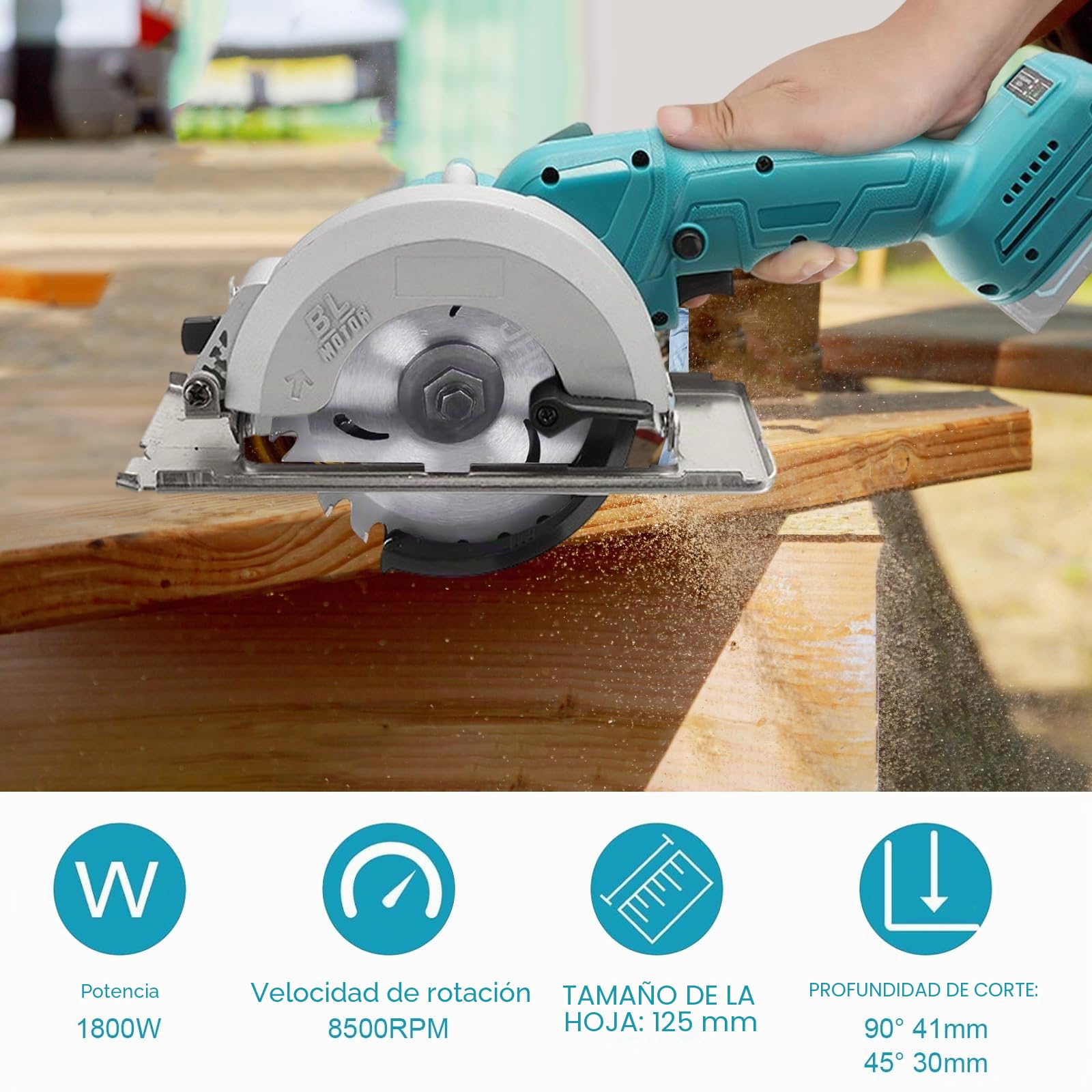 Sierra Circular a Batería para Makita 18V batería | con 3 Hojas de Sierra, Motor de Sin Escobillas 1800W, Bisel 0-45° / Profundidad 40mm, para Cortar Madera Metal Blando