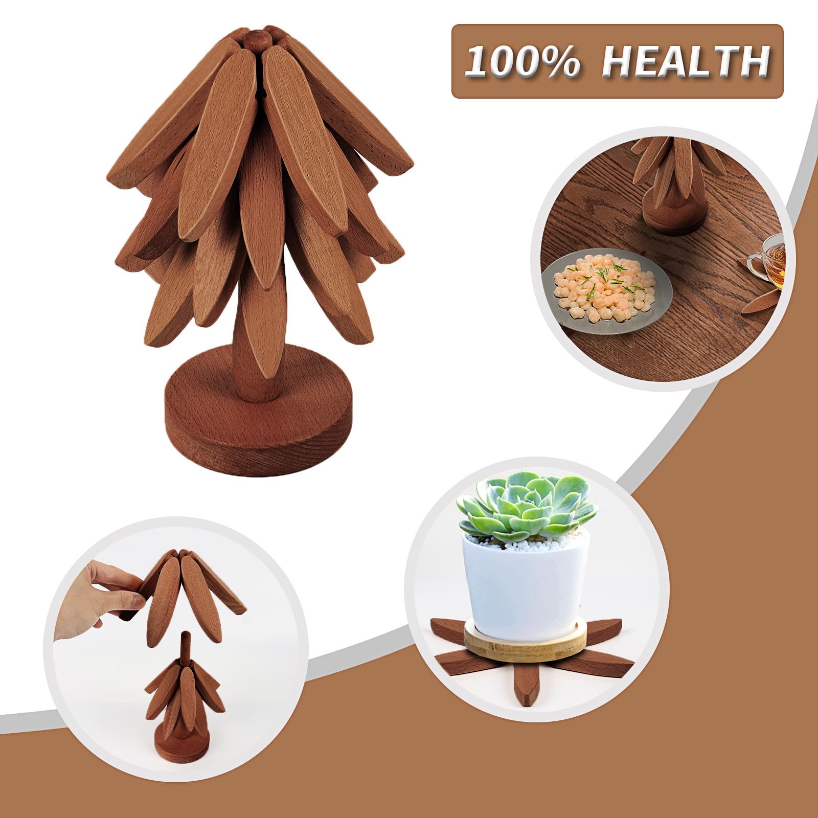 2X(Dessous de Plat en Bois Pour Plats Chauds en Forme D'Arbre, Dessous
