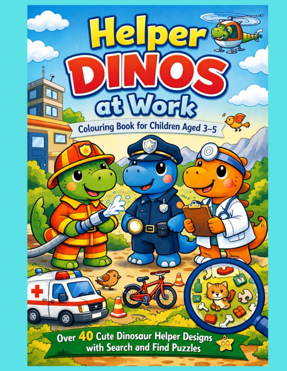 Helper Dinos at Work – Colouring Book for Children Aged 3–5 | Over 40 Cute Dinosaur Helper Designs with Search and Find Puzzles