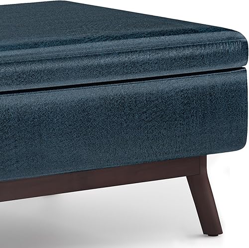 Miniatura 11 de SIMPLIHOME Owen - Mesa auxiliar otomana de almacenamiento, 34 pulgadas de ancho, tapizada de cuero vegano, otomana rectangular con parte superior