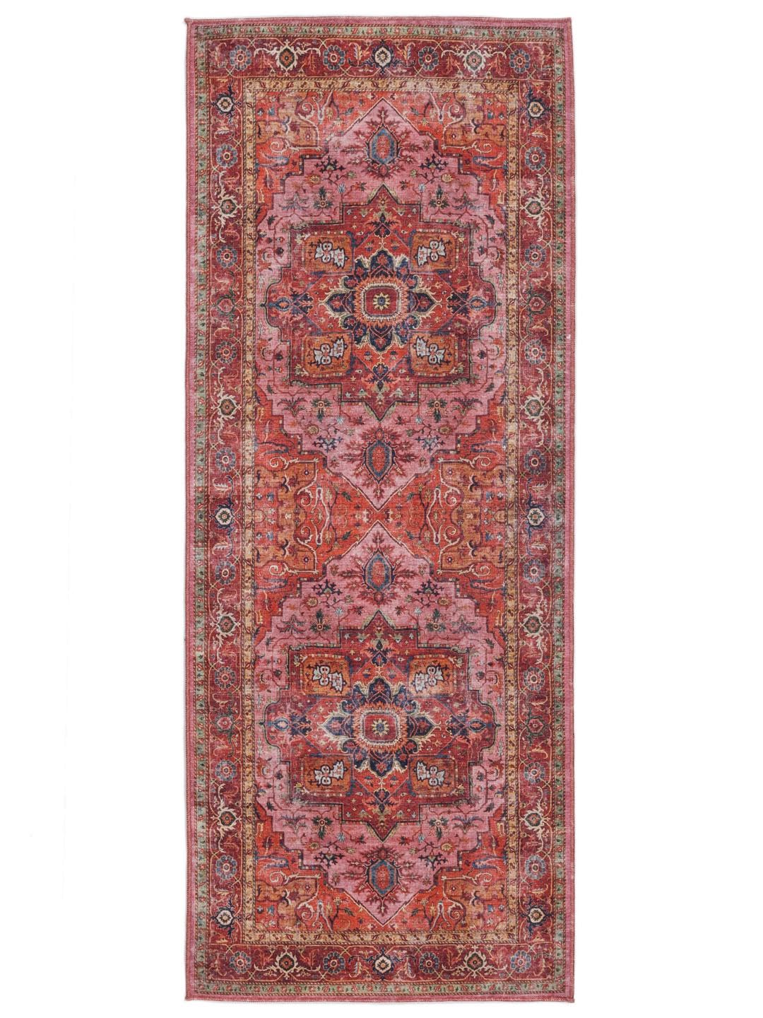 RugVista Georgia Oriental, Teppich, Moderne Teppiche, 80 x 200 cm, Rechteckig, Mittlerer Stapel, Wohnzimmer, Schlafzimmer, Küche, Diele, Maschinenwäsche, Oeko_tex_100, Rot/Rosa