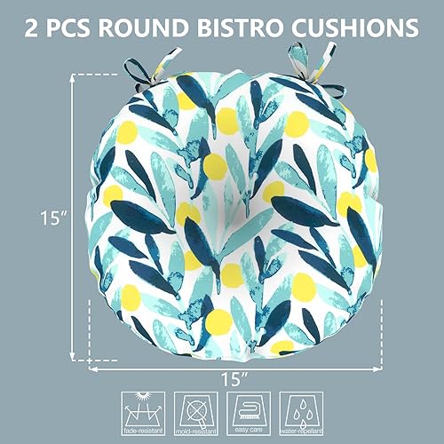 Miniatura 2 de LVTXIII Juego de 2 cojines de asiento de bistró para exteriores para todo tipo de clima, con lazos, cojines redondos esponjosos para sillas redondas