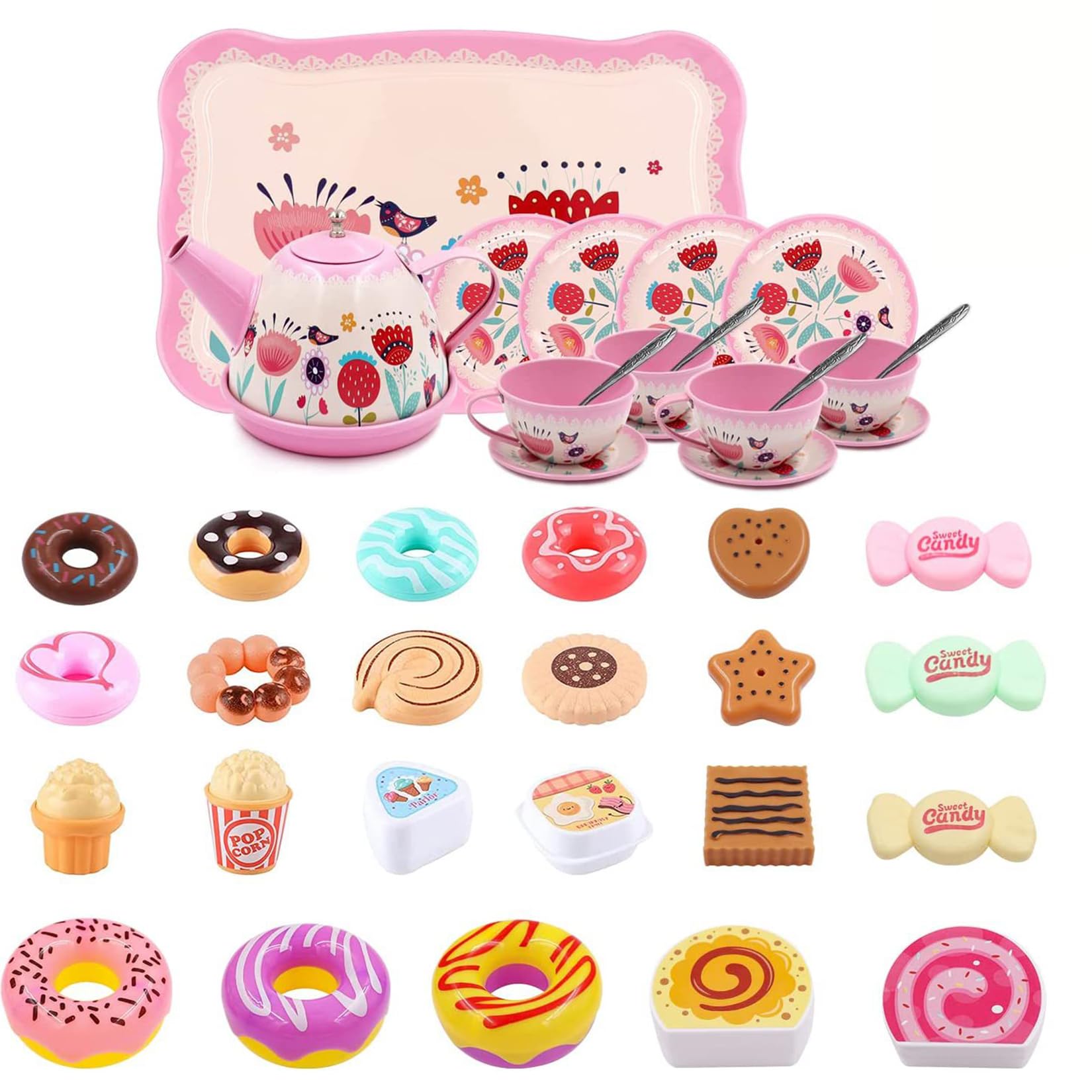 46 Pièces Service a The Enfant pour Enfants avec Accessoires De Cuisine Valise pour Desserts Tasses Assiettes Et Accessoires Service à Thé Complet pour Cadeau Jouets Filles 3 à 9 Ans