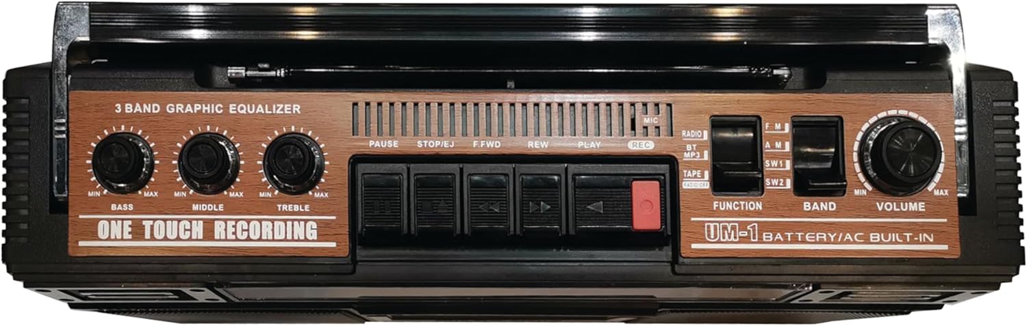 Supersonic SC-3201BT 4 Band Radio & Cassette Player Boombox, Bluetooth Speaker, AM/FM/SW Radio with MP3 Playback, USB & SD Card, 3 Band EQ and Earphone Jack