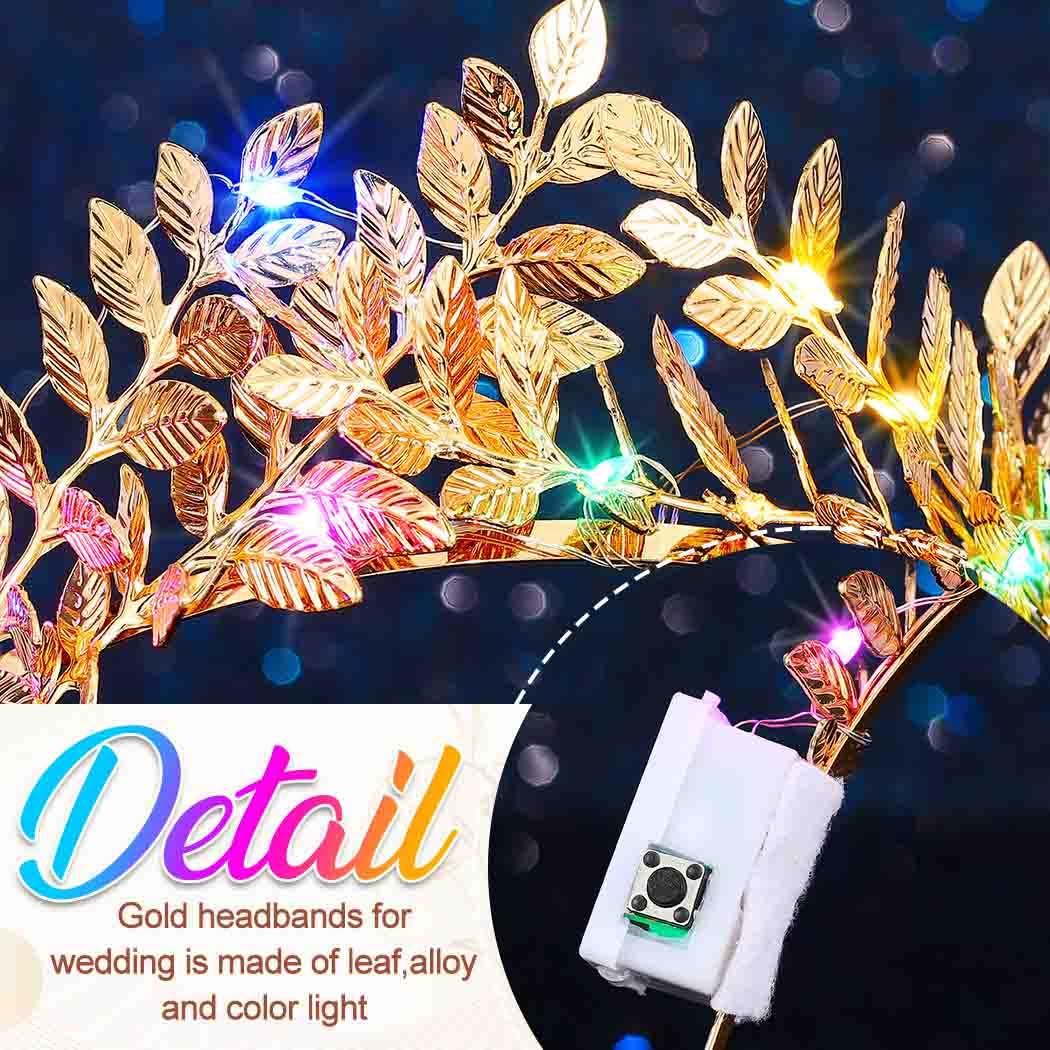 Yean Light Up Gold Leaf Crown Greek Headpiece Laurel Hair Accessories for Women and Girls (Gold-Color Light, One Size) - Image 6