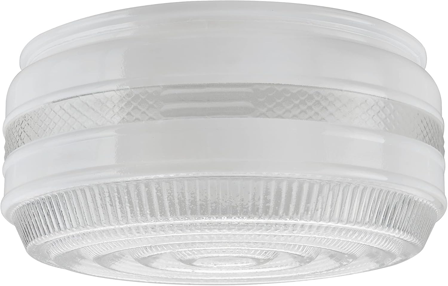 Aspen Creative 23605-01, 8" Clear And White Drum Replacement Glass Shade For Ceiling Fixture, 8-3/4"Dia x 4"H/Fitter 8"