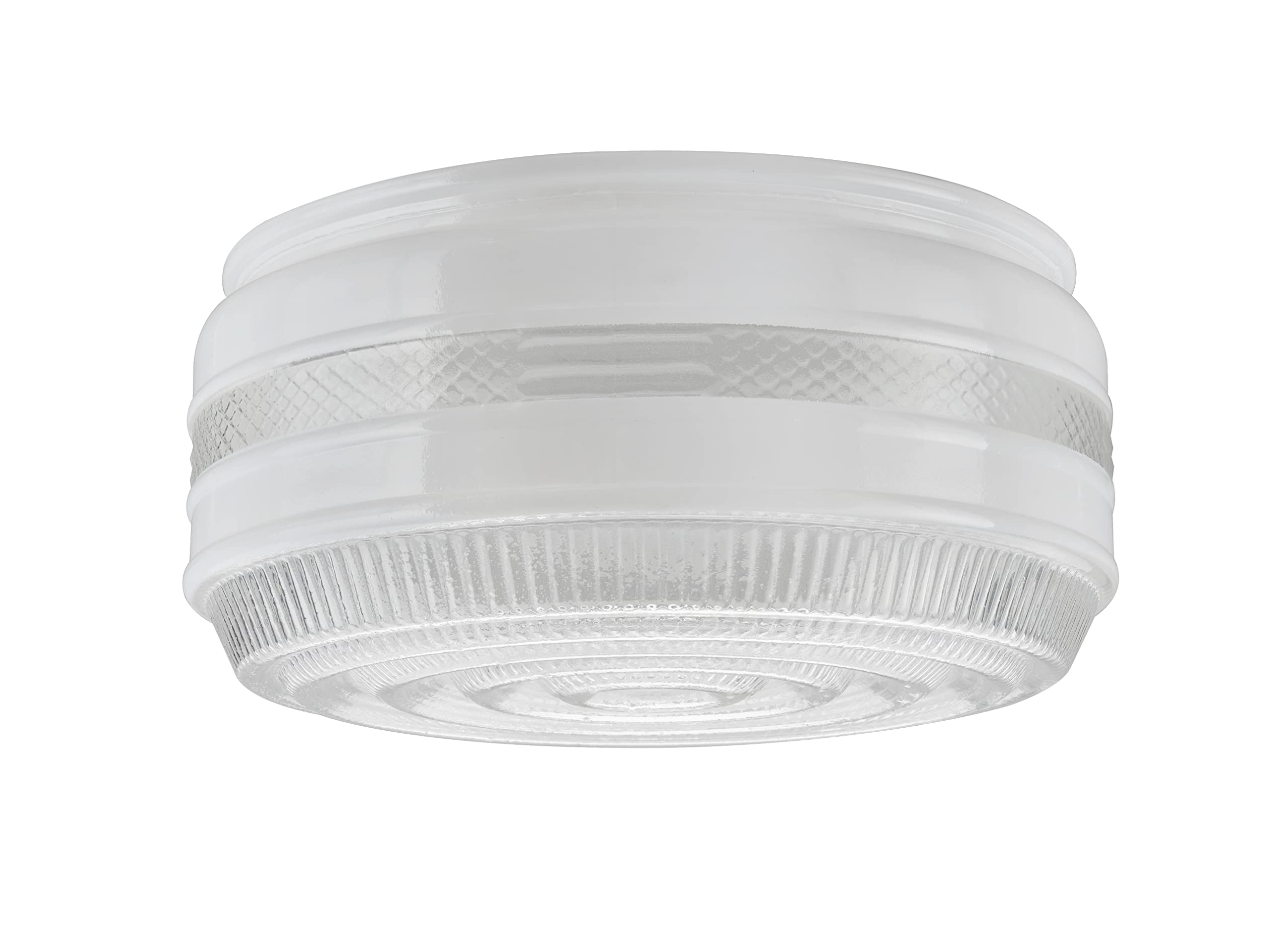 Aspen Creative 23605-01, 8" Clear And White Drum Replacement Glass Shade For Ceiling Fixture, 8-3/4"Dia x 4"H/Fitter 8"