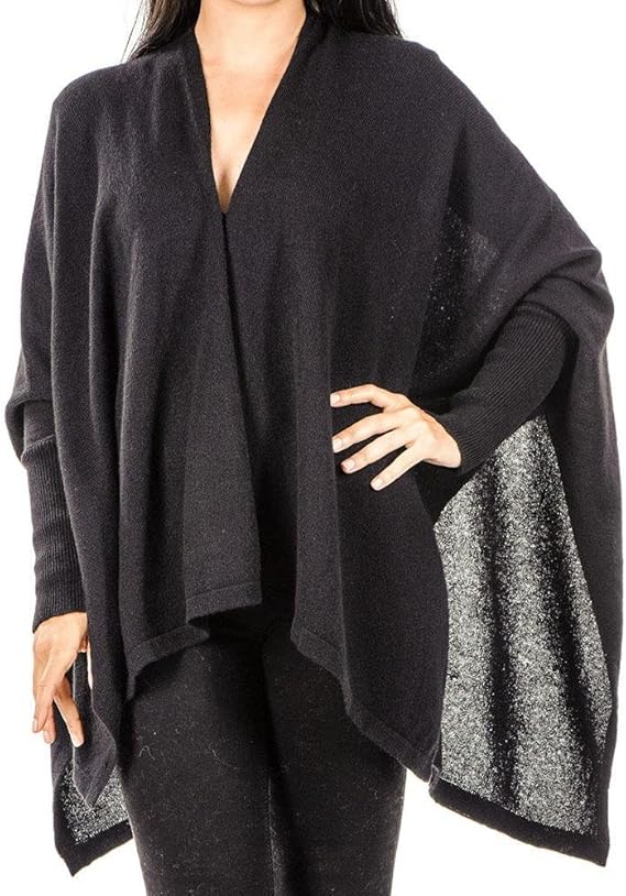 BLACK Cashmere Sleeved Cape Amazon.co.uk Fashion